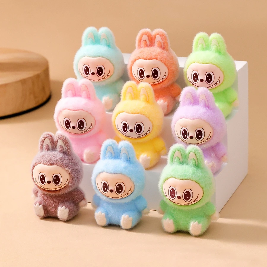 1/9PCS 4cm Cartoon Labubu Series Mini Flocking Exquisite Cute Doll Gift Diy Pendant Accessories Decoration Kawaii Toys Gifts
