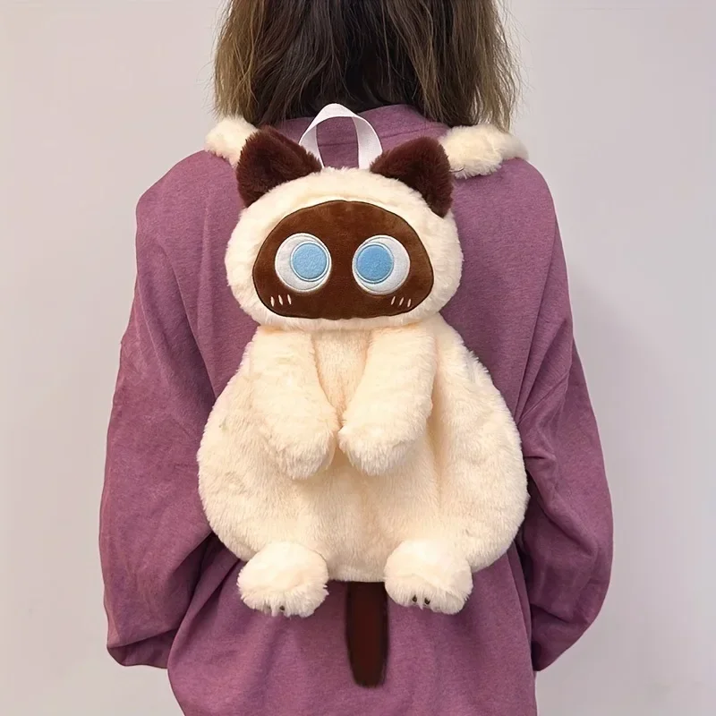Black Cat Backpacks Big Eyes Kitten Doll Plush Kawaii Stuffed Animals Shoulder Bag Large-capacity Soft Toy Fashion Crossbody Bag