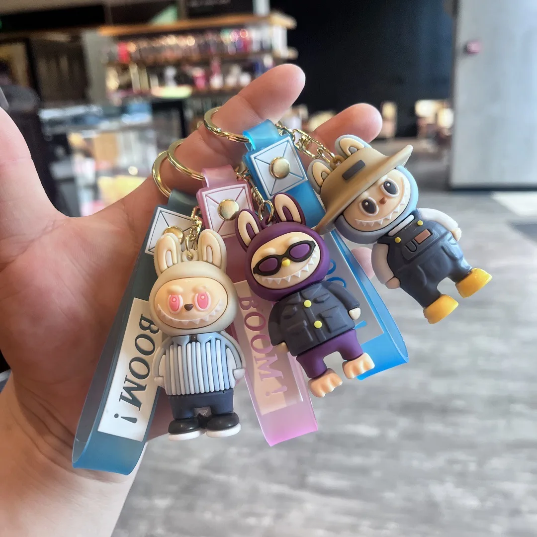 Cartoon Straw Hat Labubu Small Sheep Key Chain Pendant Cute Labubu Doll Schoolbag Car Key Pendant Accessories Gift