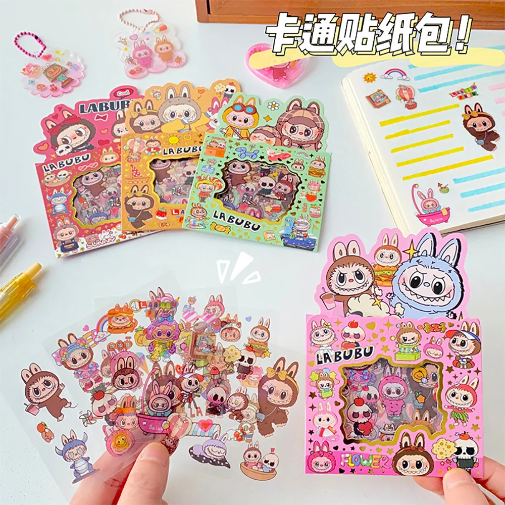 5PCS Labubu Anime Sticker Cartoon Applique Pack Transparent Waterproof Decals Diy Handbook Decoration  Fashion Accessories Gifts