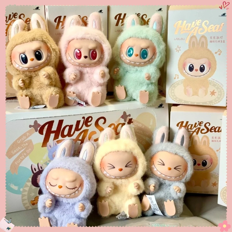 Kawaii Macaron 2nd The Monsters Labubu Sitting Party Vinyl Plush Blind Box Toy Keychain Pendant Surprise Box Birthday Gift
