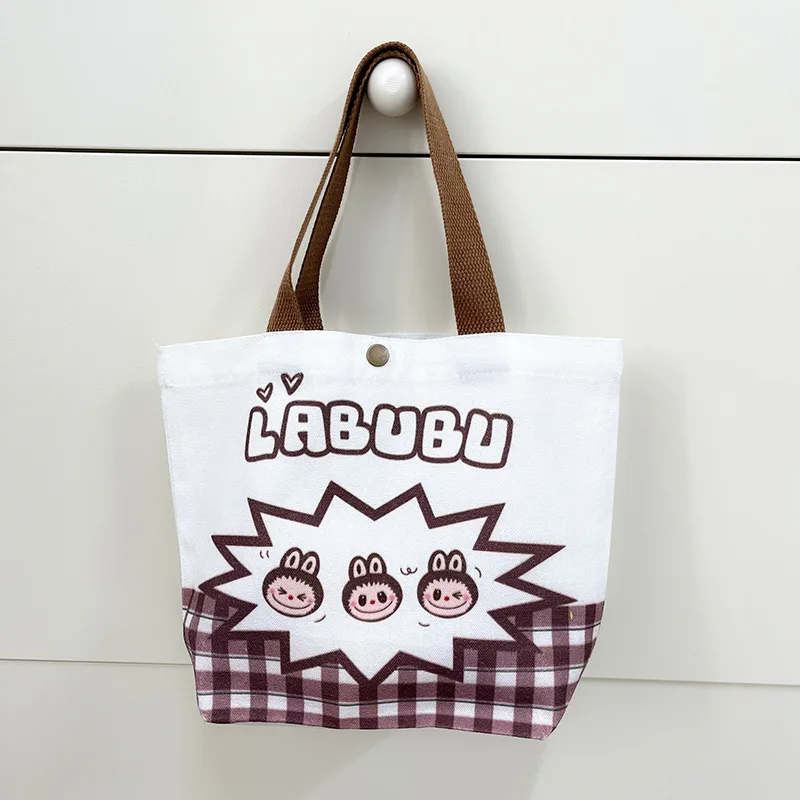 Kawaii Labubu Monster Canvas Tote Bag Simple Cartoon Shopping Bags Fashion Small Bags for Daily Folding Casual Handbag Pouch