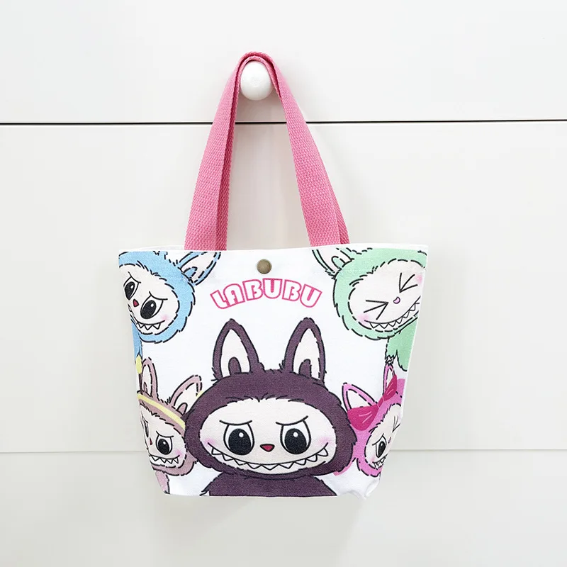 Kawaii Labubu Monster Canvas Tote Bag Simple Cartoon Shopping Bags Fashion Small Bags for Daily Folding Casual Handbag Pouch