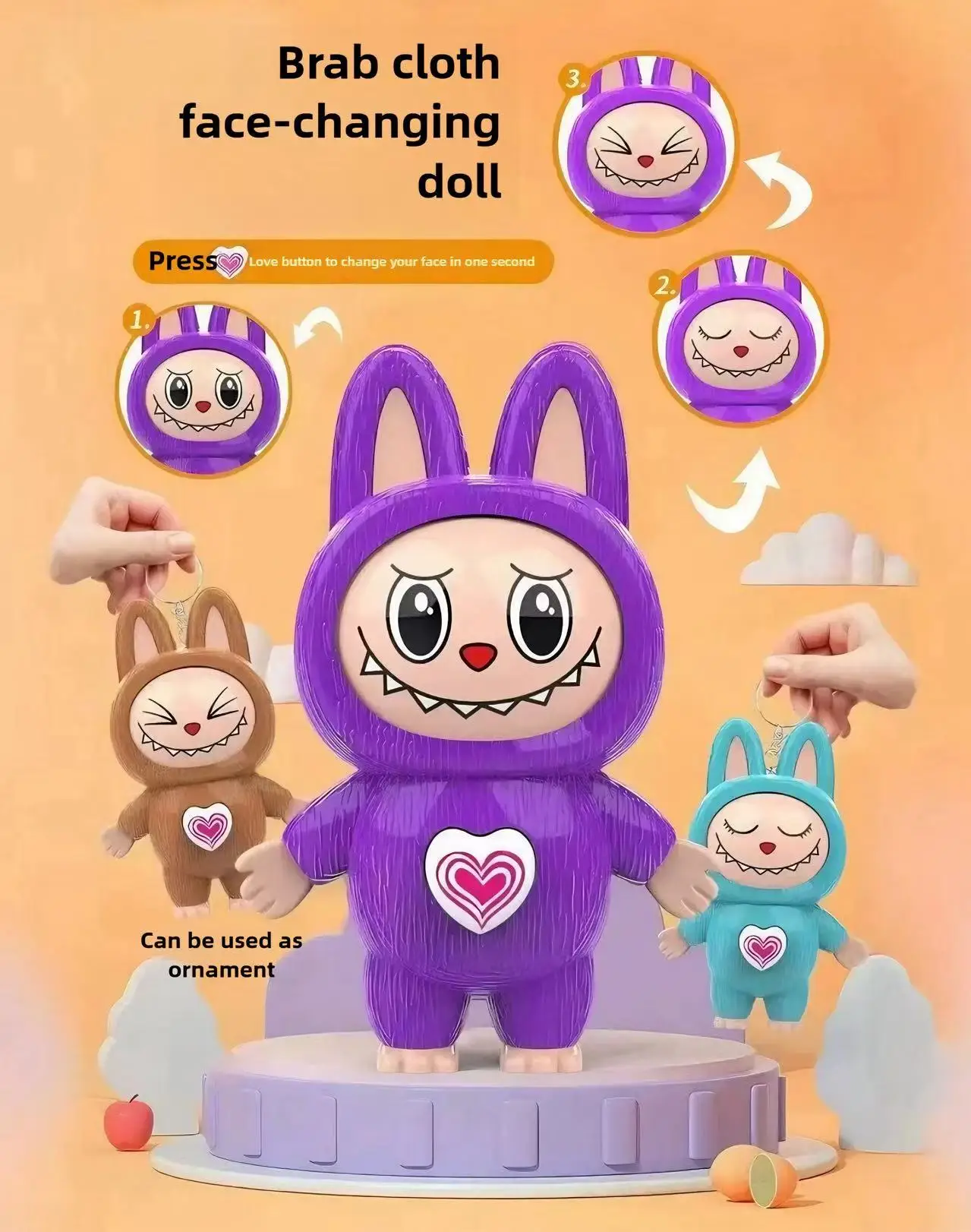 New labubu cartoon Q version face-changing doll keychain backpack toy ornaments decompression gift for boys and girls kawaii