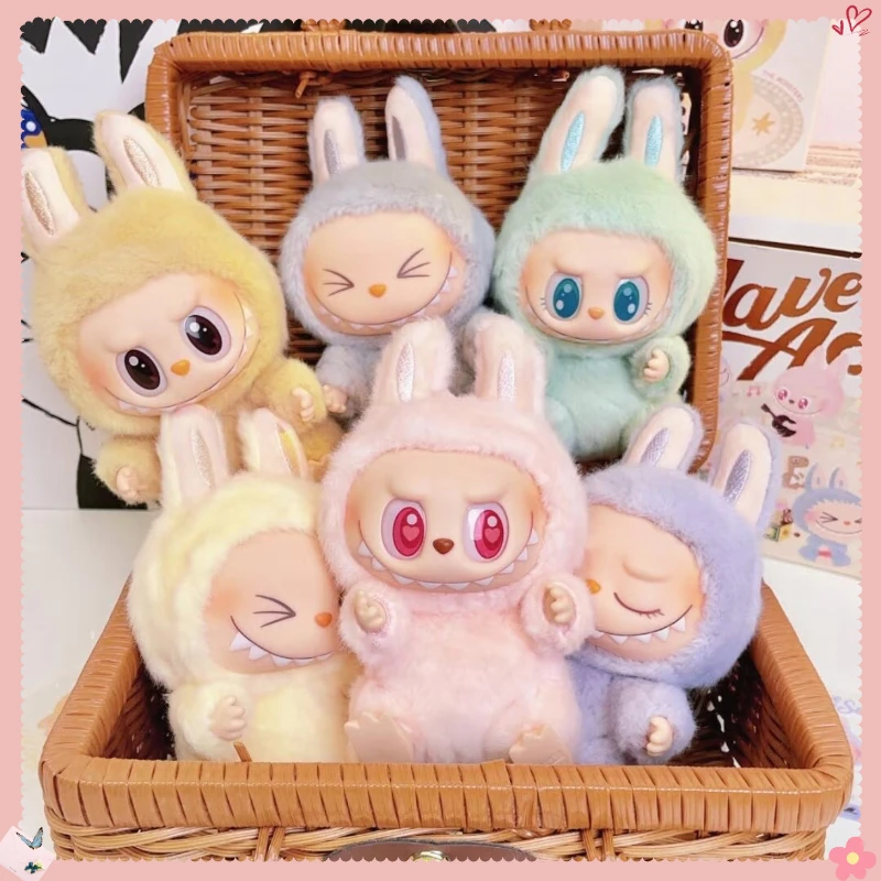 Kawaii Macaron 2nd The Monsters Labubu Sitting Party Vinyl Plush Blind Box Toy Keychain Pendant Surprise Box Birthday Gift