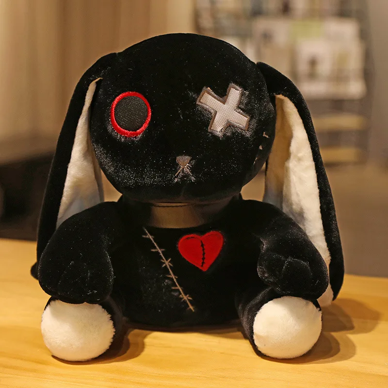 1pc Creepy Goth Bunny Plush Crazy Rabbit Plushie Toys, Spooky Gothic Bunny Stuffed Animal Cute Horror Dreadful Bunny Doll, For H 1pc Creepy Goth Bunny Plush Crazy Rabbit Plushie Toys, Spooky Gothic Bunny Stuffed Animal Cute Horror Dreadful Bunny Doll, For H