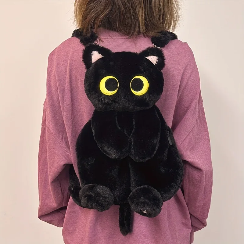 Black Cat Backpacks Big Eyes Kitten Doll Plush Kawaii Stuffed Animals Shoulder Bag Large-capacity Soft Toy Fashion Crossbody Bag