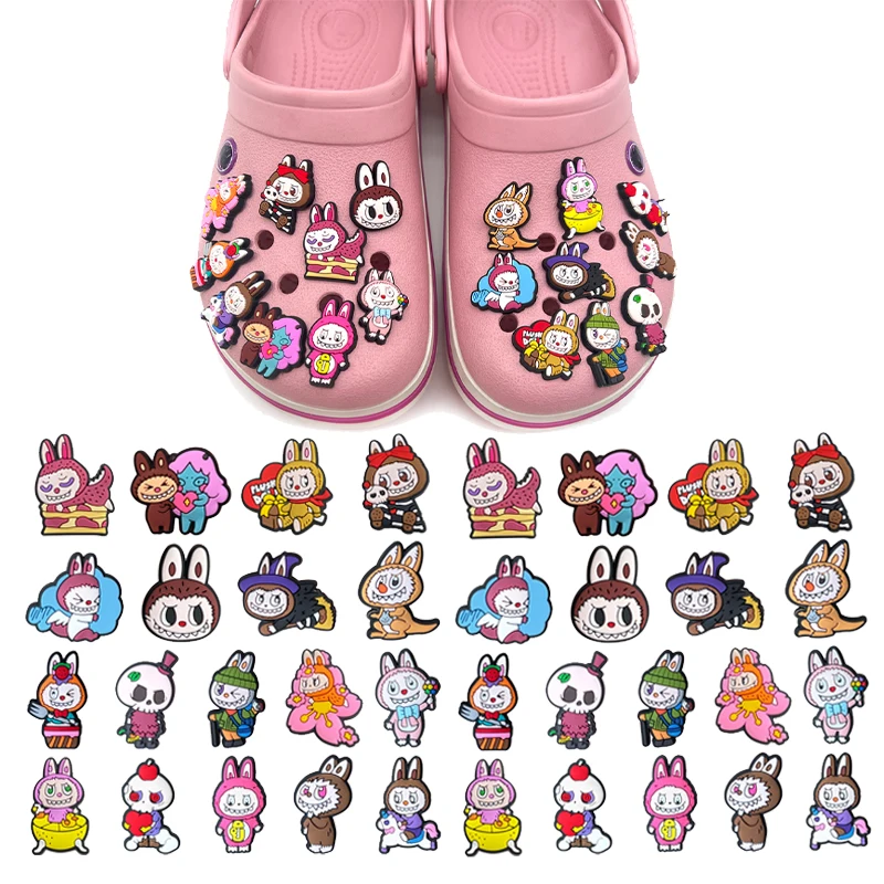 10pcs Labubu Shoe Flower Buckle for Men Women Anime Cartoon Cute Applique Boys Girls Shoes DIY Decorative Products Patch Toys