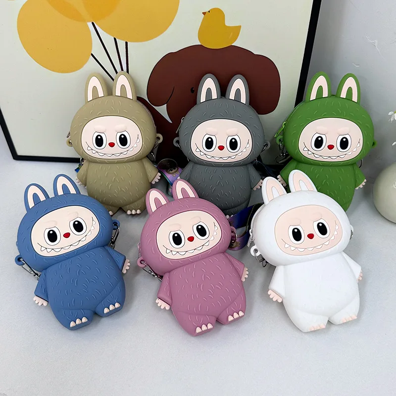 Labubu Cartoon Silicone Coin Purse Kids Crossbody Bag Cute Travel Accessories Birthday Gift for Children Outings Portable Storag