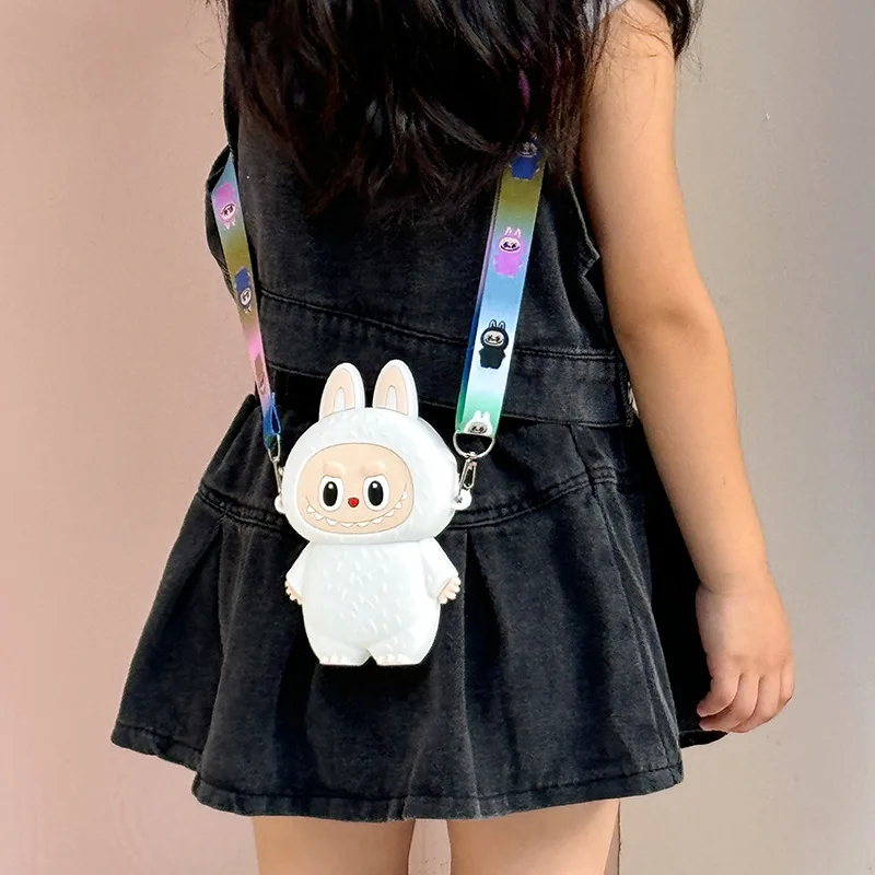 Labubu Cartoon Silicone Coin Purse Kids Crossbody Bag Cute Travel Accessories Birthday Gift for Children Outings Portable Storag