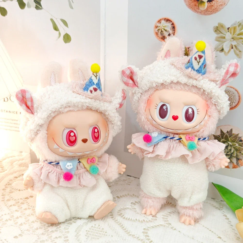 For Labubu V1 V2 Idol Cute Doll Clothes Fashion Sweater Outfit Accessories Sitting Party Pink White Striped Sweater Cup Clothing