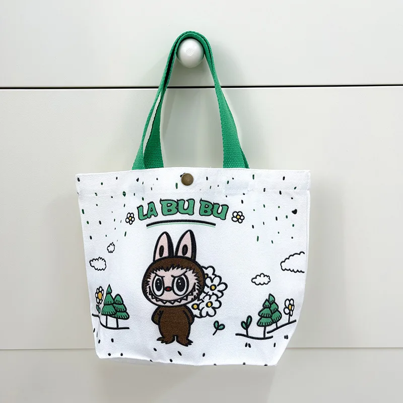 Kawaii Labubu Monster Canvas Tote Bag Simple Cartoon Shopping Bags Fashion Small Bags for Daily Folding Casual Handbag Pouch