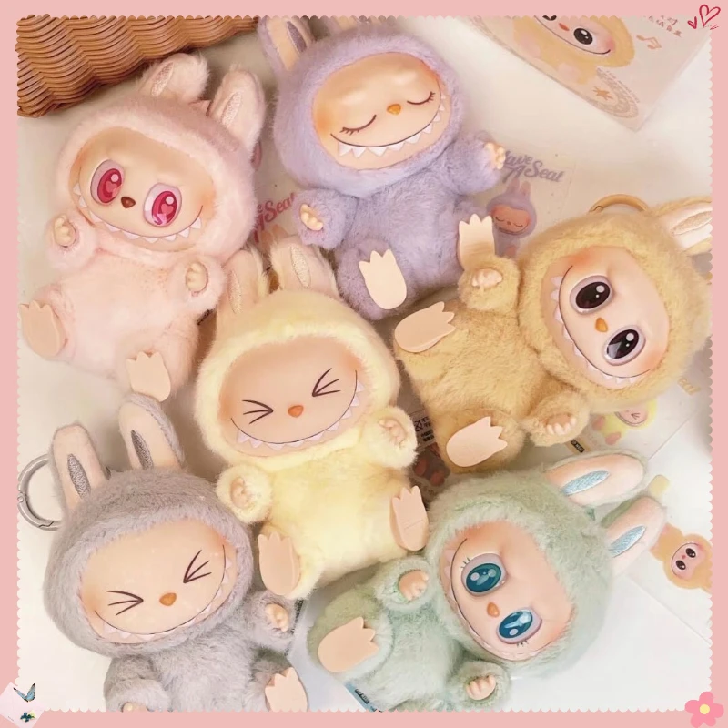 Kawaii Macaron 2nd The Monsters Labubu Sitting Party Vinyl Plush Blind Box Toy Keychain Pendant Surprise Box Birthday Gift