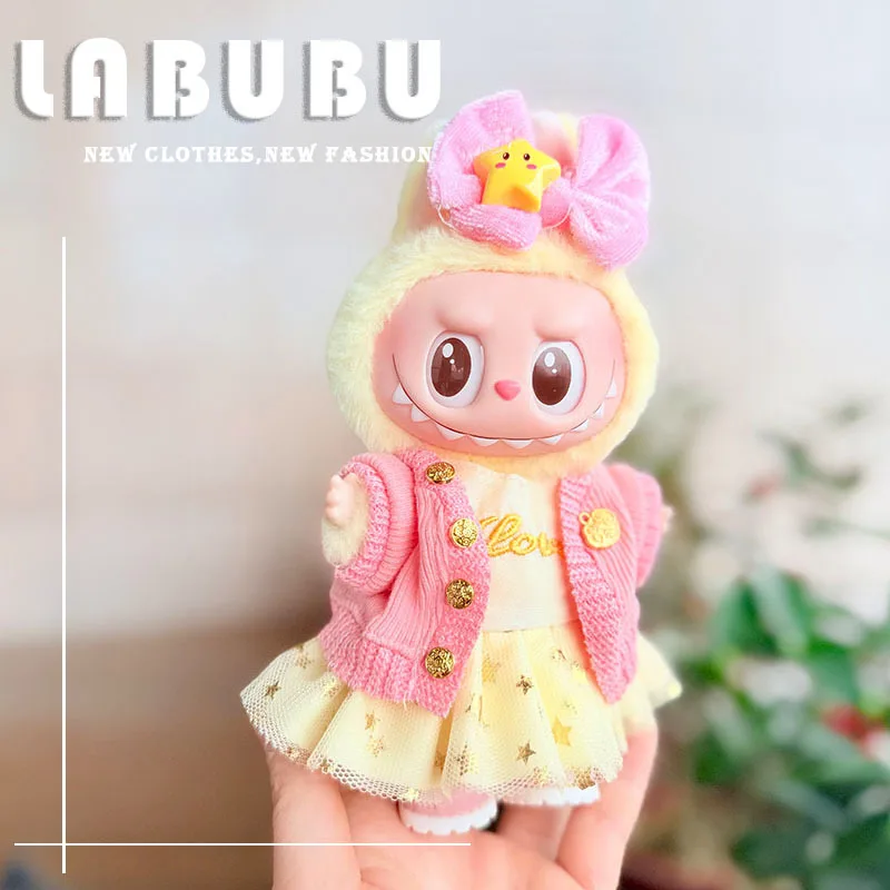 Original 17cm labubu clothes outfit Plush doll clothes Macaron Cute Clothing DIY Kid Gift Clothes Hair accessories v1v2 clothes