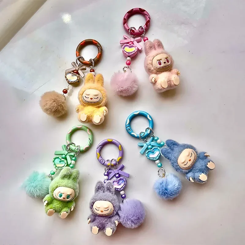 Kawaii Labubu Keychain Cartoon Creative Three-Dimensional Doll Students Schoolbag Pendant Car Keyring Women and Men Trend Gifts