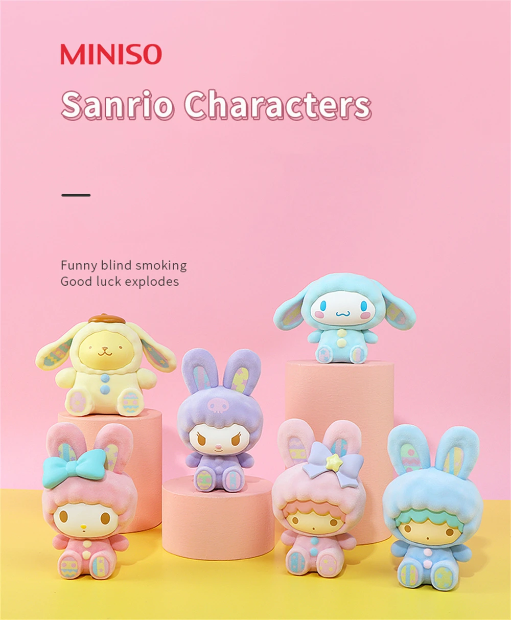 Miniso Sanrio Plush Rabbit Blind Box Doll New Toy Cinnamon/Kuromi Figurine Doll Room Decoration Model Blind Box Gift Random 1PC