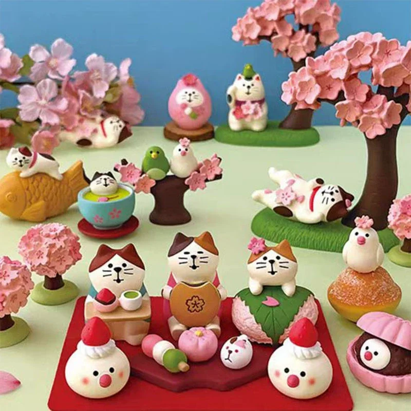 ZAKKA Japanese Style Cute Cat Flower Appreciation Cherry Blossom Matcha INS Trendy Toy DIY Resin Handicraft Small Ornaments