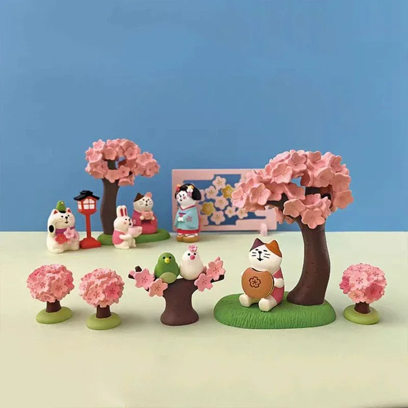 ZAKKA Japanese Style Cute Cat Flower Appreciation Cherry Blossom Matcha INS Trendy Toy DIY Resin Handicraft Small Ornaments