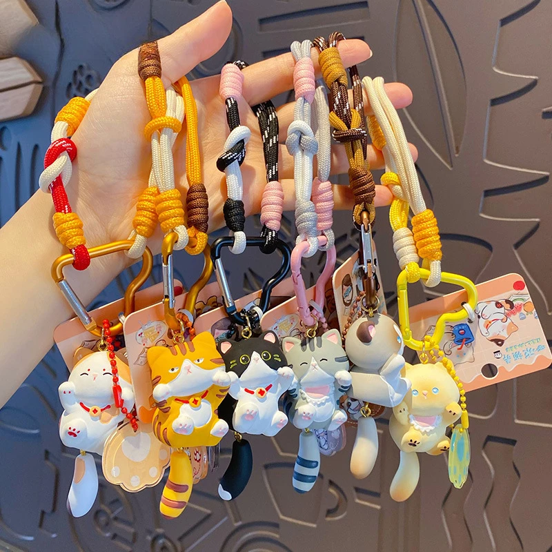 Cute Tail Wagging Cat Cat Keychain Cartoon Kitten Resin Pendant Girl Bag Accessories Student Schoolbag Key Chain Ring Pendant
